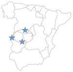 Regions where human infections with Crimean-Congo hemorrhagic fever virus (CCHFV) or infected ticks have been found in Spain. 1, CCHFV hyperendemic focus; 2, human infected by a tick bite in 2016 (Ávila); 3, human infected by a tick bite in 2018 (Badajoz). Red circle indicates area where infected ticks were detected during a surveillance study in 2016.