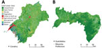 Land cover maps of coastal (A) and forested (B) sites for study of influence of landscape patterns on exposure Lassa fever virus, Guinea. 