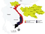 Regions of Vietnam. Current reports of anthrax in Vietnam are concentrated in the Northern Midlands and Mountainous region (inset), especially in 6 provinces bordering or close to China: Dien Bien, Lai Chau, Lao Cai, Ha Giang, Son La, and Cao Bang.