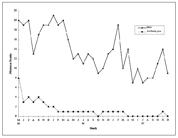 Population trends of brush mice, as determined by the minimum number known to be alive, Santa Rita Experimental Range, southeastern Arizona, May 1995–December 1997.