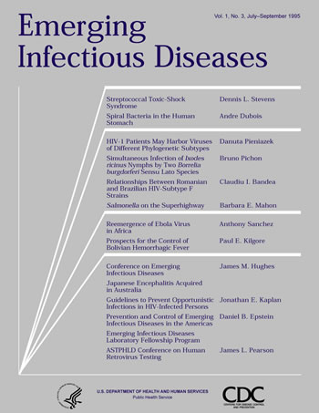 Image of the  cover used on the front of the Emerging Infectious Diseases journal for volume 1 issue 3.   