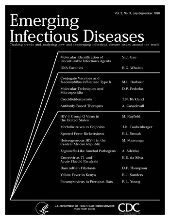 Image of the cover used on the front of the Emerging Infectious Diseases journal for volume 2 issue 3.   