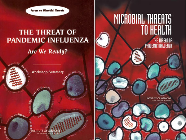 A different perspective of this stained glass window has also appeared on the cover of the book Microbial Threats to Health: Emergence, Detection, and Response (2003), by the Committee on Emerging Microbial Threats to Health in the 21st Century, Board on Global Health, Institute of Medicine, National Academies Press; another appears on the cover of a series of workshop summaries also published by the Institute of Medicine, National Academies Press.
