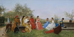 Painting by Raffaello Sorbi (1844–1931), Decamerone, 1916. Public domain image. Private collection.