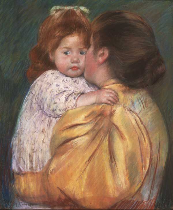 Mary Cassatt (1844–1926). Mother and Child (Maternal Kiss) (1897). Pastel on paper (55.9 cm × 45.7 cm). Bequest of Anne Hinchman, 1952. Philadelphia Museum of Art, Philadelphia, Pennsylvania, USA.